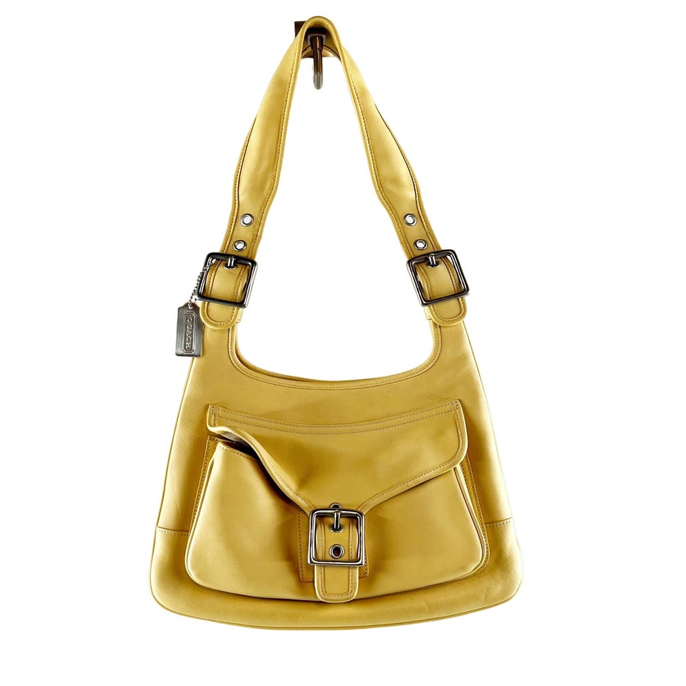 Coach Burnished Leather Legacy Hippie Front Buckle Purse Yellow